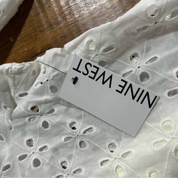 Nine West White Eyelet Women's Ruffle Collar Blouse - Picture 11 of 16